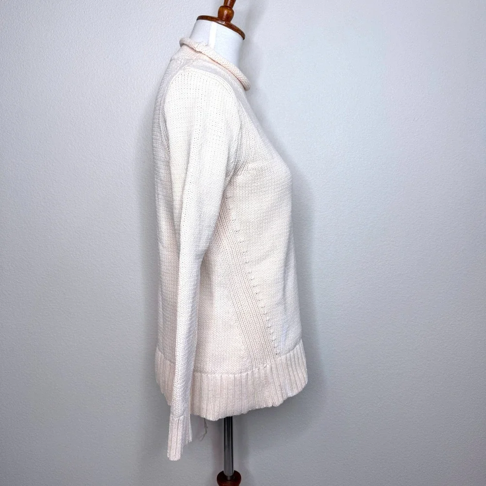 J. CREW ALWAYS Oarsman Roll Neck Womens Cotton Sweater S Cream Bleach Spots